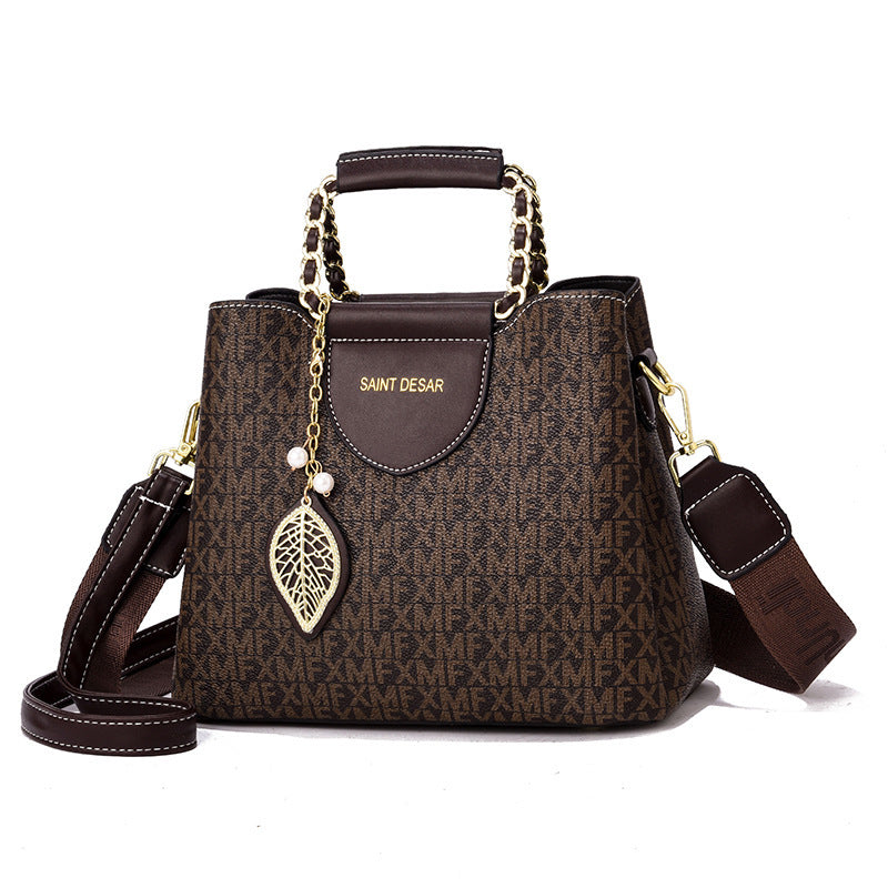 Handtas voor dames, multi-pocket, grote capaciteit, PU-schoudertas, vintage modeprint, crossbodytas