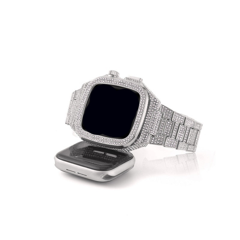 Women Luxury Smart Watch Rhinstone Crafted Case Apple Watch Multi Mode Stainless Steel Band Iwatch Series 8 7 6 SE 5 4