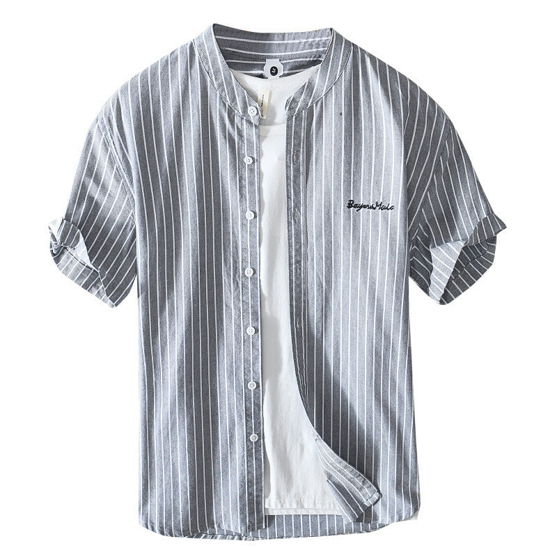 Heren modieus casual overhemd effen kleur puur katoen strepen vest korte mouw geborduurd heren casual overhemd