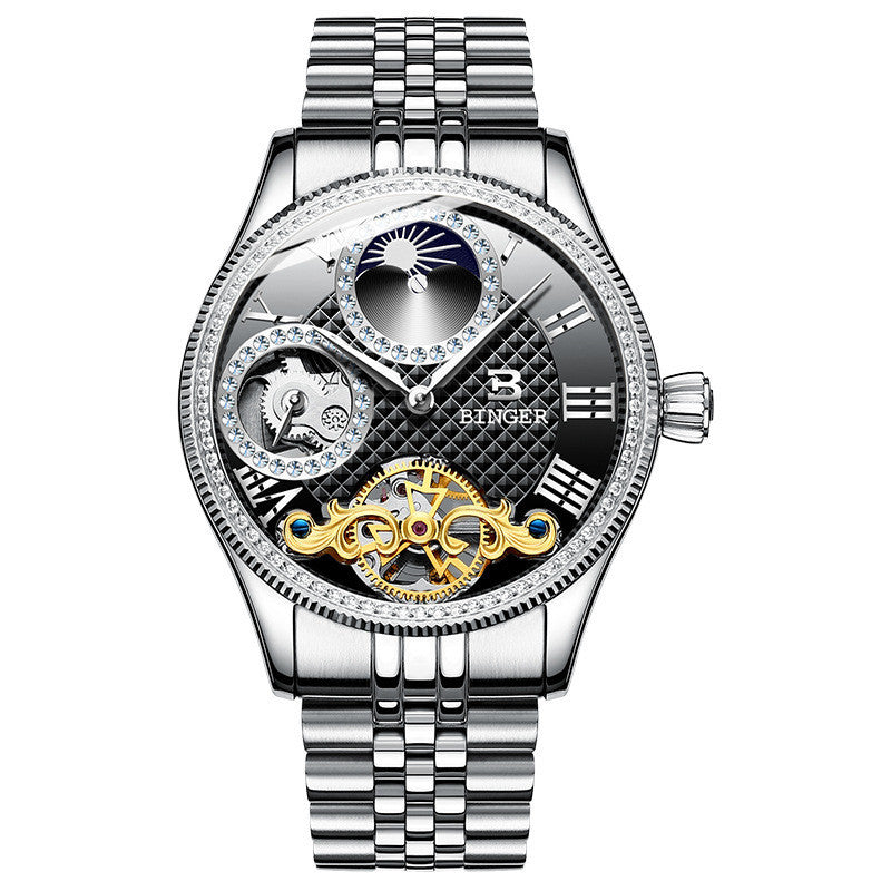 Men Business Casual Automatic Skeleton Steel Band Watch - Acquisti Online