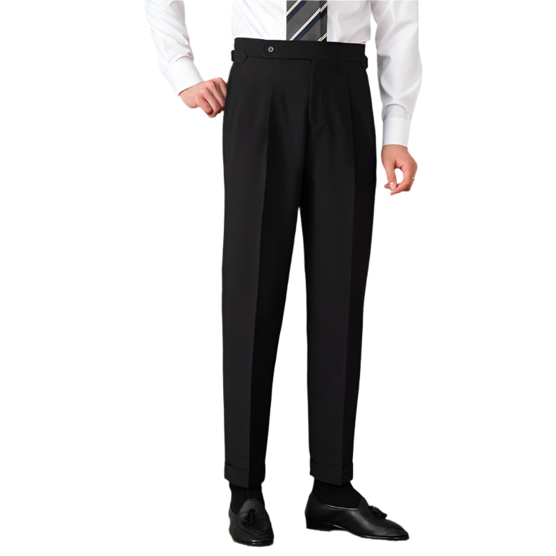 Modieuze heren hoge taille pure kleur rechte pak broek stretch slanke rechte effen kleur casual broek heren formele broek
