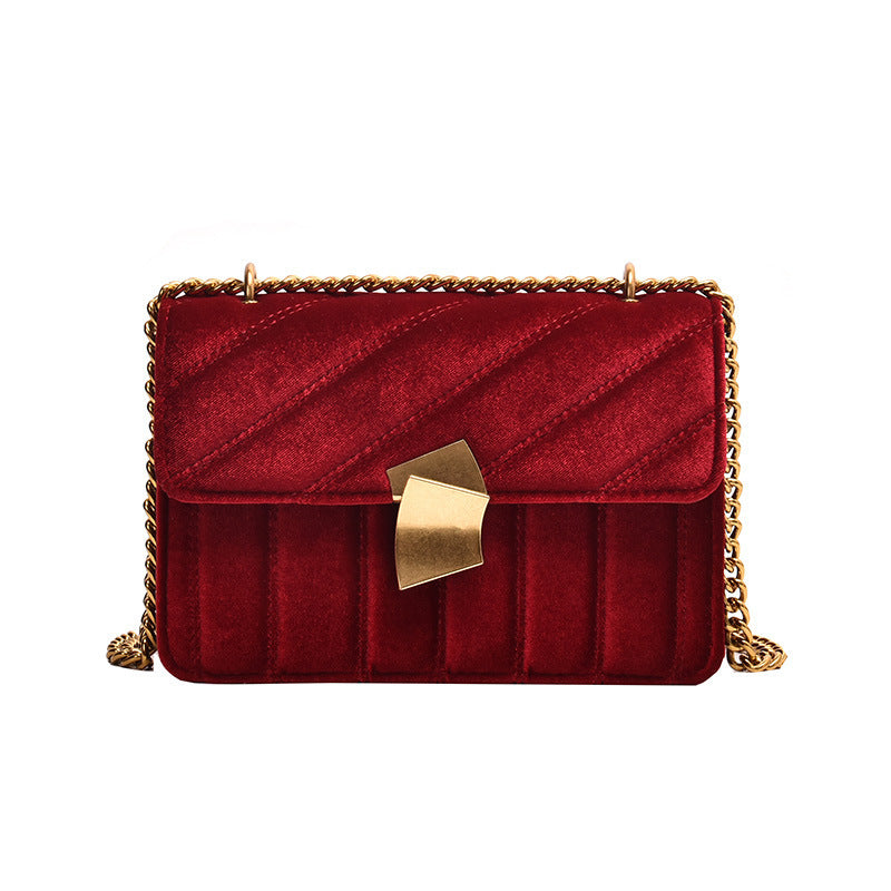 Women's Gold Velvet Lock Shoulder Crossbody Bag