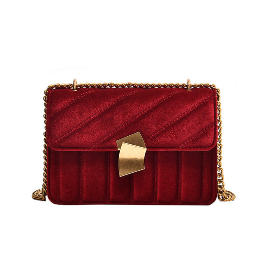 Women's Gold Velvet Lock Shoulder Crossbody Bag