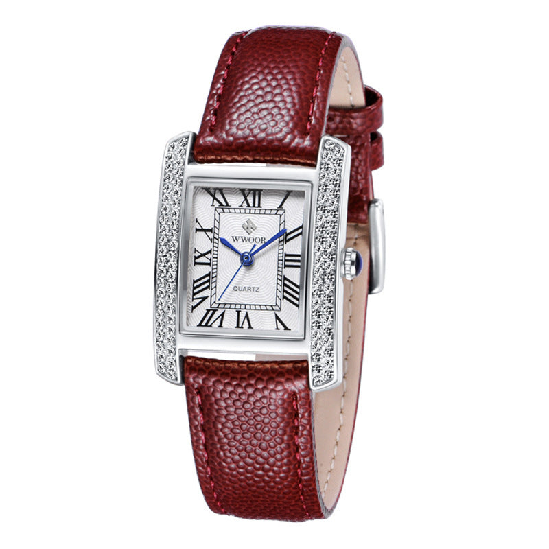 WWOOR Women's Leather Band Square Dial Women Watches Analog Quartz Waterproof Business Wrist Watch