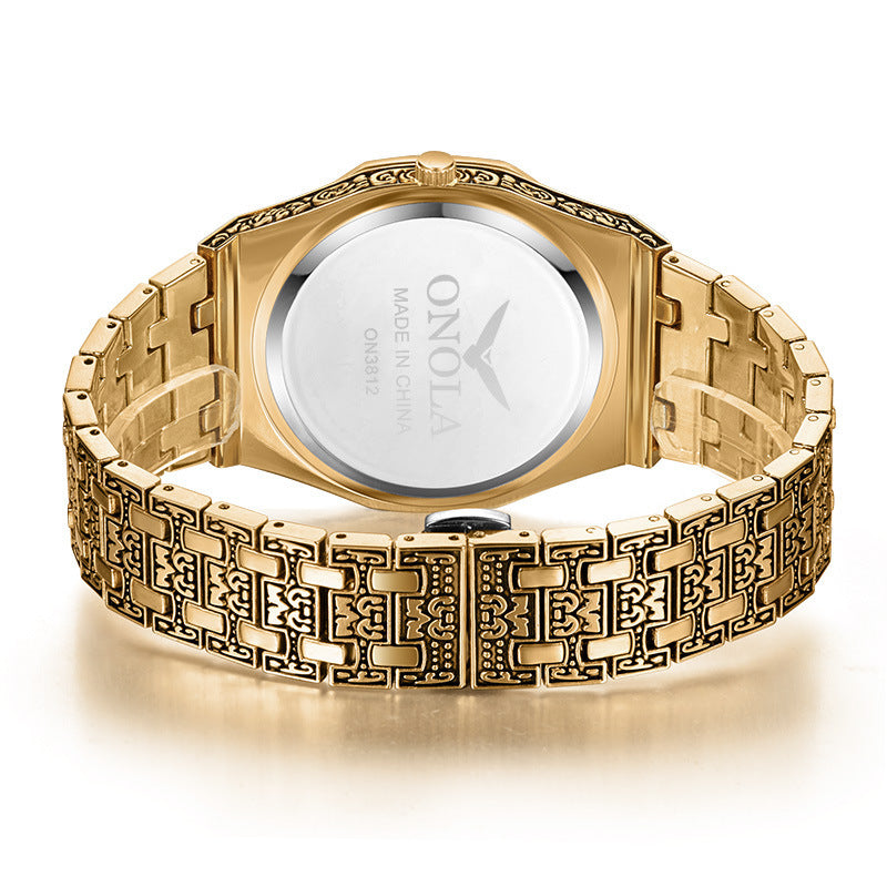 ONOLA Luxury Men's Engraved Bracelet Luxury Brand Men Quartz Watch Fashionable Classic Men's Quartz Watches