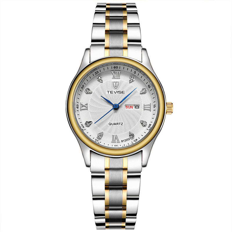 TEVISE Modieuze luxe gouden dameshorloges, armbandhorloges, waterdichte, modieuze quartz-stalen polshorloges