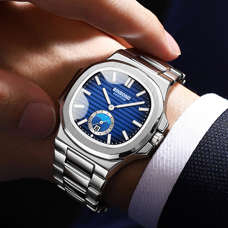 RORIOS Simple Men's Watch Casual Quartz Wrist Watch Waterproof Calendar Luminous Analogue Stainless Steel Strap