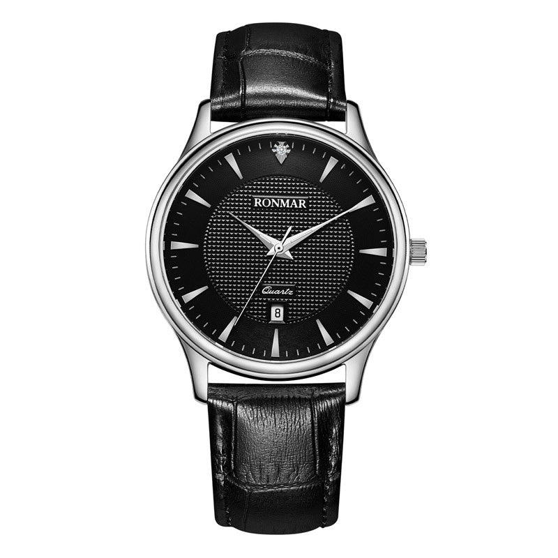 RONMAR Couple Luxury Stainless Steel Quartz Watch Waterproof Automatica Quartz Couple Leather strip Watch
