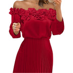 Driedimensionale geplooide off-shoulder geplooide damesjurk