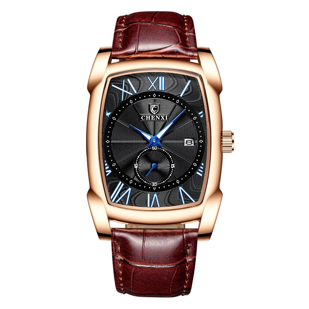 CHENXI Brand Vintage Men's Watch Retro Genuine Leather Strap Watches Roman Numerals Antique Square Men's Watches Waterproof Men's Luminous Calendar Fashion Quartz Watch - Acquisti Online