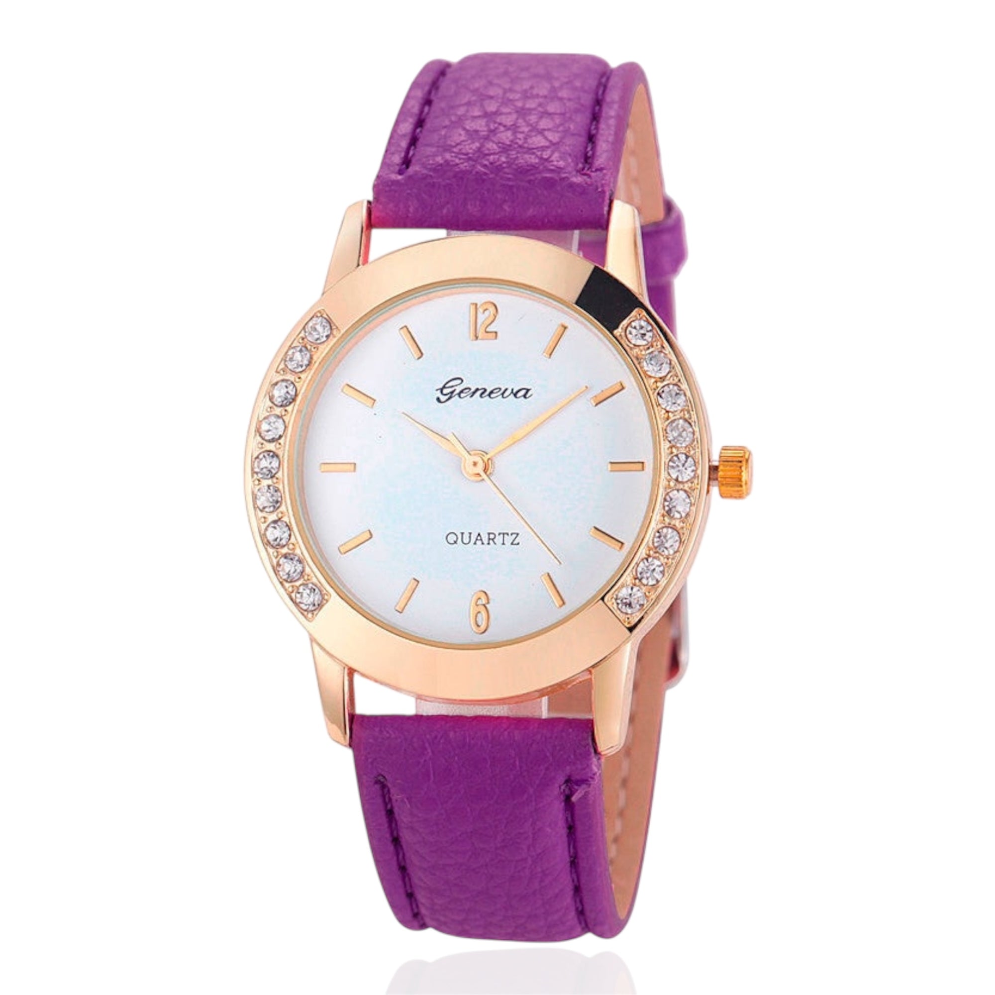 Geneva Fashion Women Watches Leather Band Quartz Watches Stainless Steel Case Rhinestone Crafted Ladies Quartz Watches