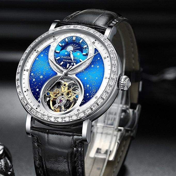 RAKSA DUKE New Tourbillon Leather Watch Automatic Watch for Men Luxury Diamond Moon Phase Mechanical Watches Men Waterproof Montre Homme New - Acquisti Online