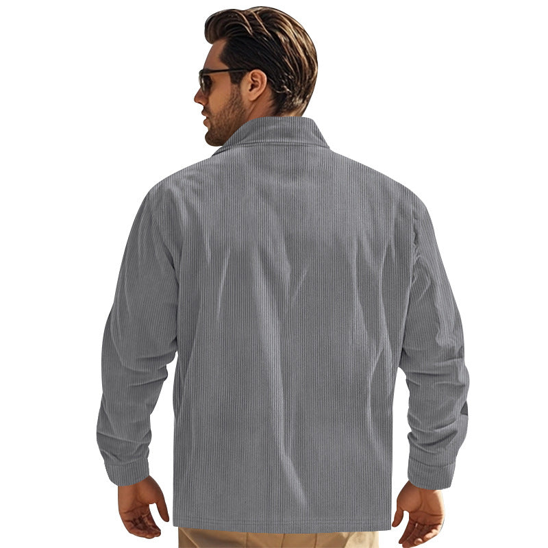Men's Fashionable Shirt Long Sleeve Casual Multi Pocket Solid Color Corduroy Button up Slim Fit Men's Cardigan Shirt