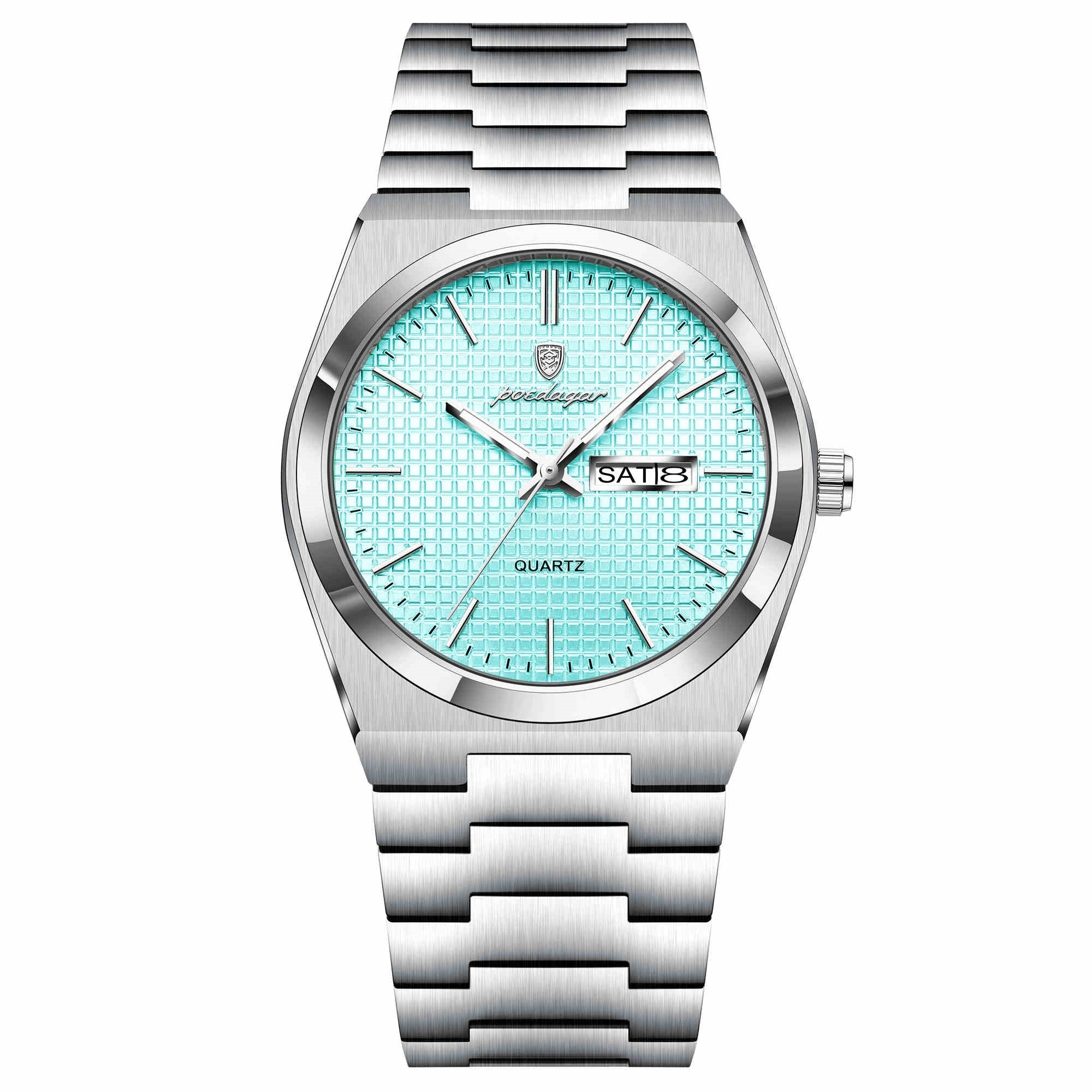 POEDAGAR Luxury Men's Sports Watch Luminous Waterproof Military Watch with Date and Week Stainless Steel Quartz Men's Watch Male Clock