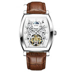 Orologio da polso da uomo con tourbillon scheletrato resistente agli urti con movimento meccanico automatico e cinturino in vera pelle