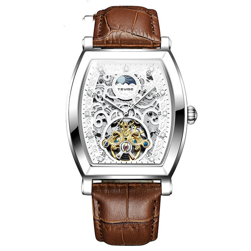 Orologio da polso da uomo con tourbillon scheletrato resistente agli urti con movimento meccanico automatico e cinturino in vera pelle