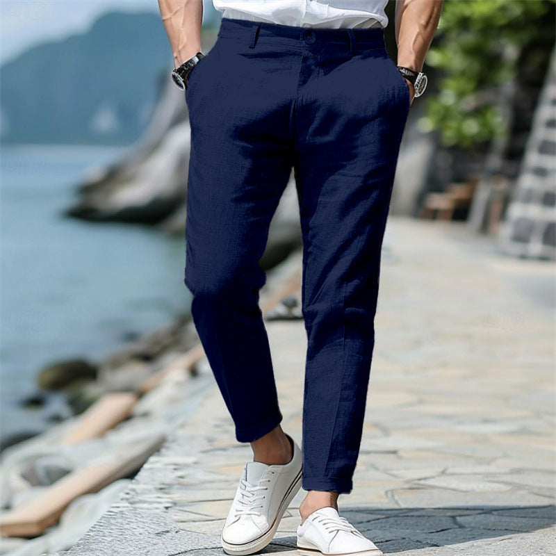 Men's Linen Summer Button Front Slant Pocket Straight-leg pant - Acquisti Online