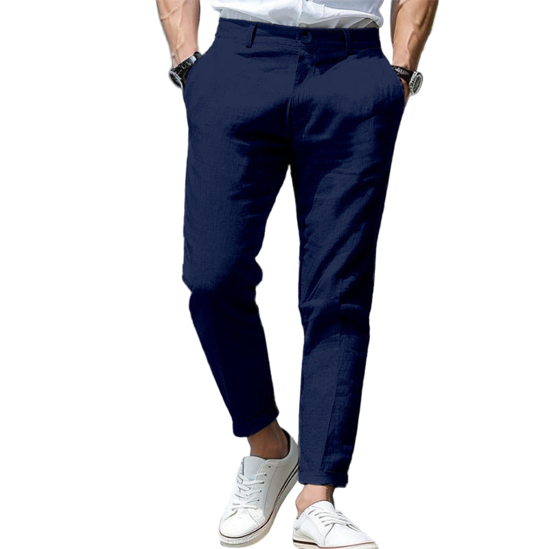 Men's Linen Summer Button Front Slant Pocket Straight-leg pant - Acquisti Online