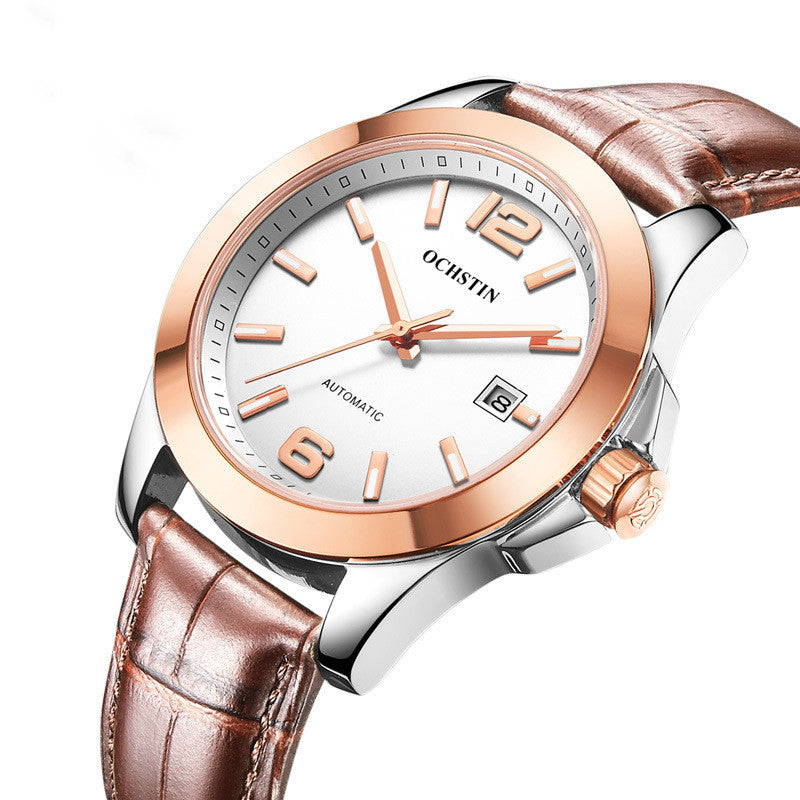OCHSTIN Men's Automatic Mechanical Watch Original Leather Band Stainless Steel Waterproof Men Mechanical Watch