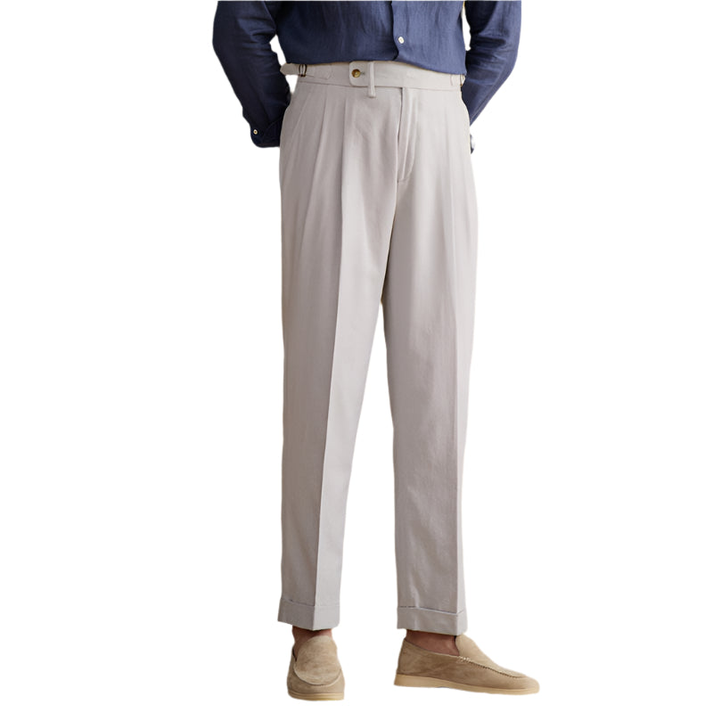 Heren linnen-katoenmix Napolitaanse hoge taille rechte veelzijdige ademende lange pak heren mode casual broek