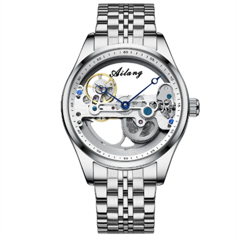 Ailang Men's Business Casual Automatic Mechanical Watch Creative Hollow Leather Band Waterproof Man Watch - Acquisti Online