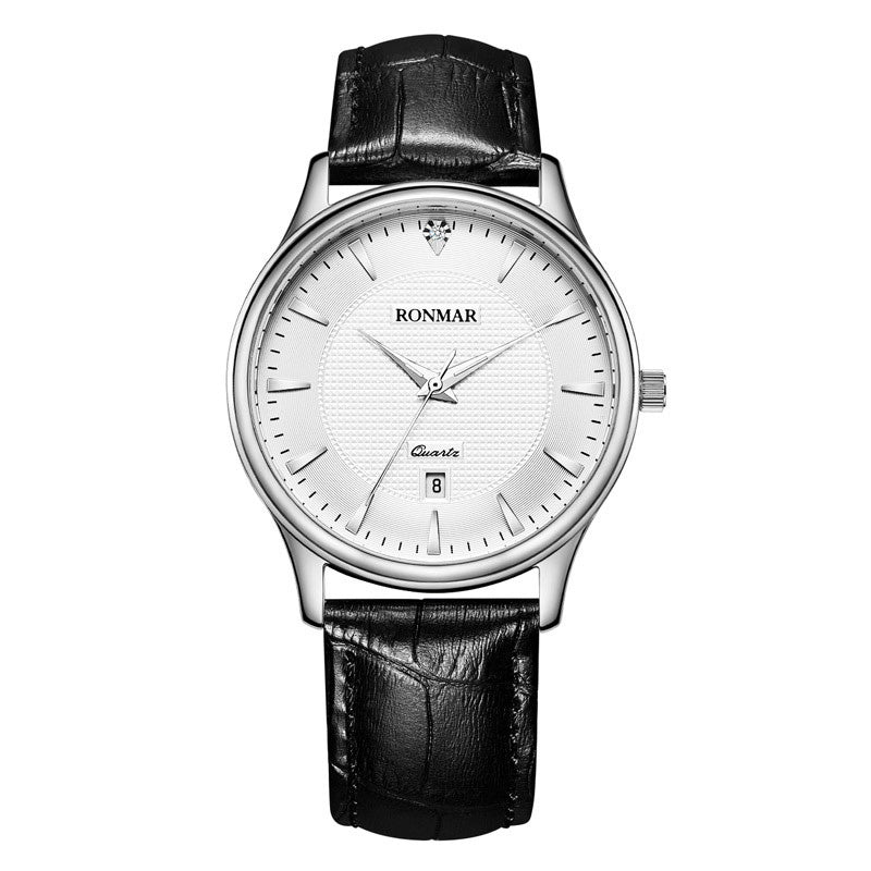 RONNAR Luxe roestvrijstalen quartzhorloge, waterdicht, automatisch quartzhorloge met leren band