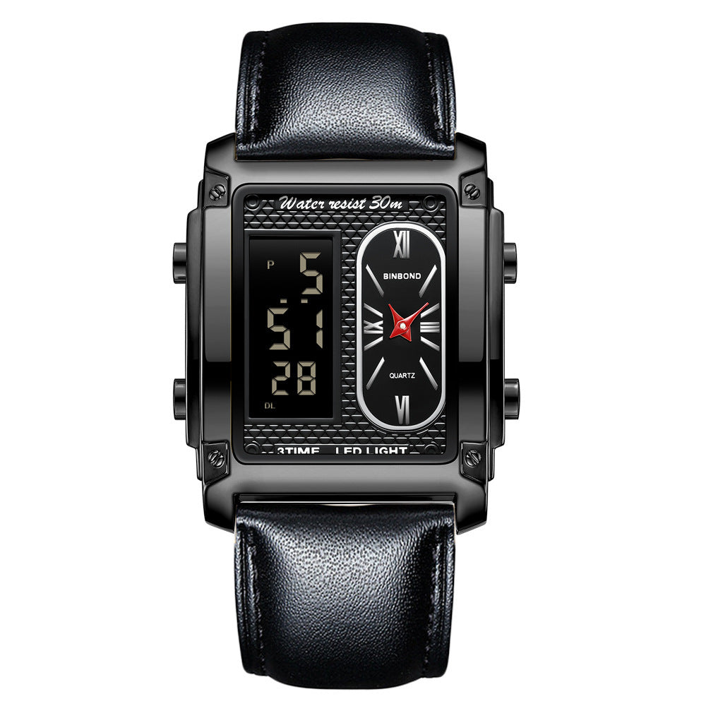 Men's Creative Steel Belt Electronic Watch Double Inserts Multi-functional Waterproof Watch