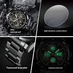 OLEVS New Dual Display Men's Watch Luxury Sport Waterproof Quartz Steel Strip Electronic Luminous Men's Watch