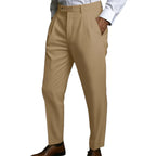 Men's Fashionable Business Casual Formal Pants Solid Color Mid Waist Linen Pocket Flat Comfortable Breathable Men's Pants