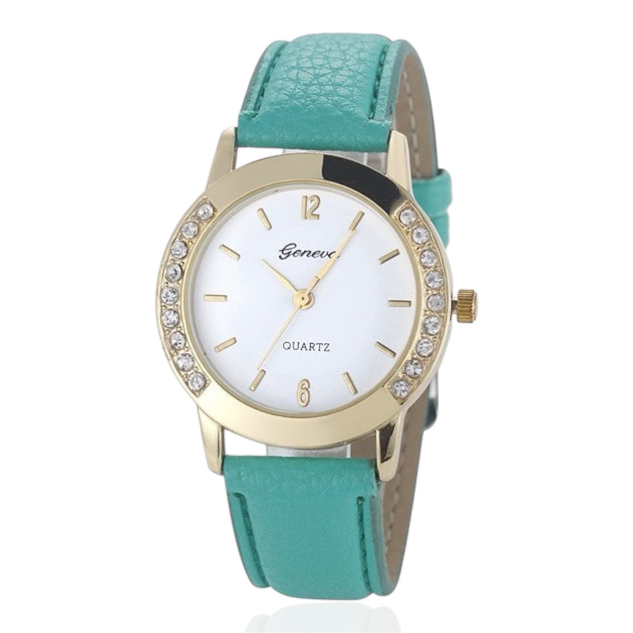 Geneva Fashion Women Watches Leather Band Quartz Watches Stainless Steel Case Rhinestone Crafted Ladies Quartz Watches - Acquisti Online