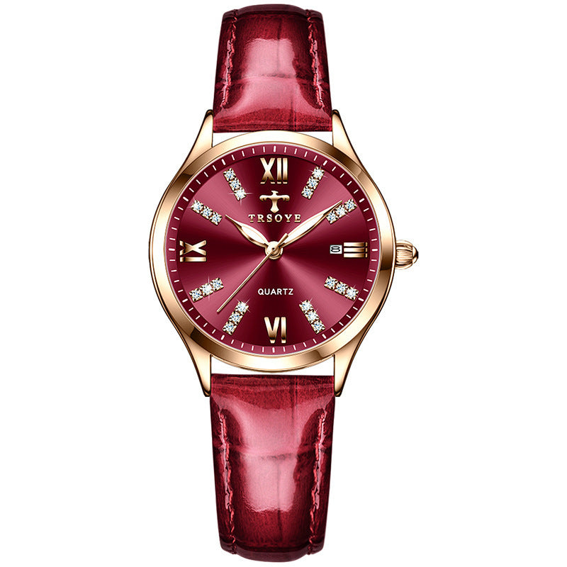 TRSOYE Brand Luxury Womens Quartz Watch Rhionstone Crafted Leather Strap Waterproof Ladies Watches Wristwatches