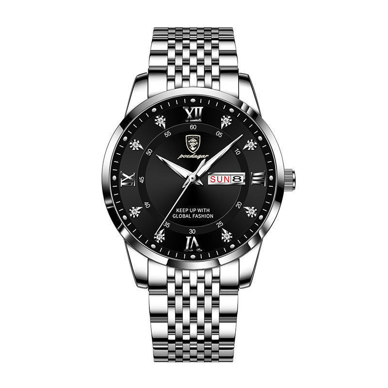 POEDAGAR Koreaanse stijl luxe heren quartzhorloge waterdicht weekdatum quartz roestvrij staal heren polshorloges