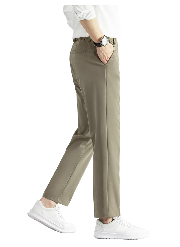 Men's Fashionable Business Casual Formal Pants Solid Color Micro Elasticity Straight Loose Mid Waist Fashion Men's Casual Pants - Acquisti Online