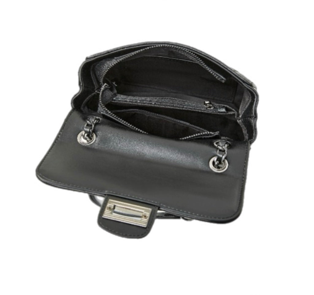 Damestas van echt leer met ruitvormige ketting, schoudertas met ketting en retro-stijl, damestas met ketting en crossbody-tas