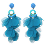 Handmade fabric floral earrings women's fashion exaggerated long earrings