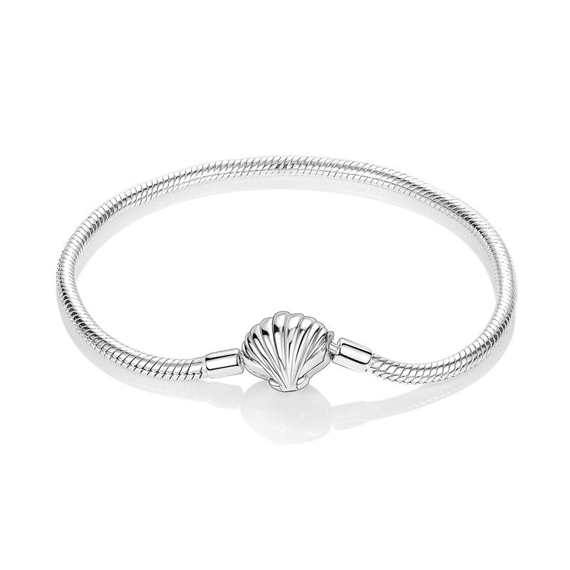 Bracciale alla moda da donna, in argento 925 placcato in rame, con catena di base, a forma di conchiglia di stella marina e tartaruga, bracciale alla moda da donna