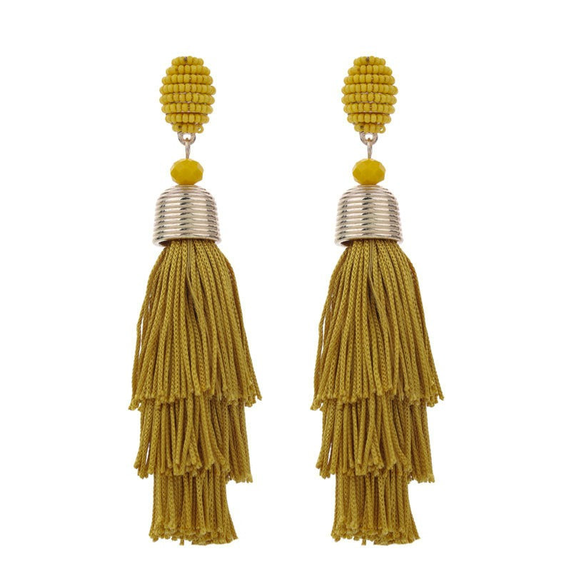 Gute's new bohemian style long tassel earrings, European and American fashion exaggeration