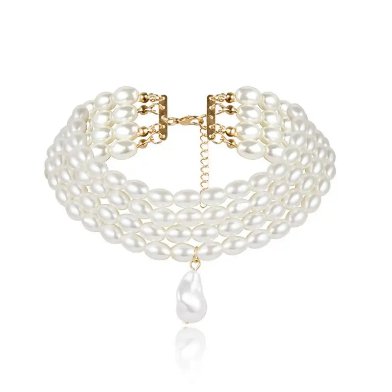 Women Necklace Fashion Simple Ladies Exquisite Temperament Multi Layers Pearl Pendant Clavicle Chain