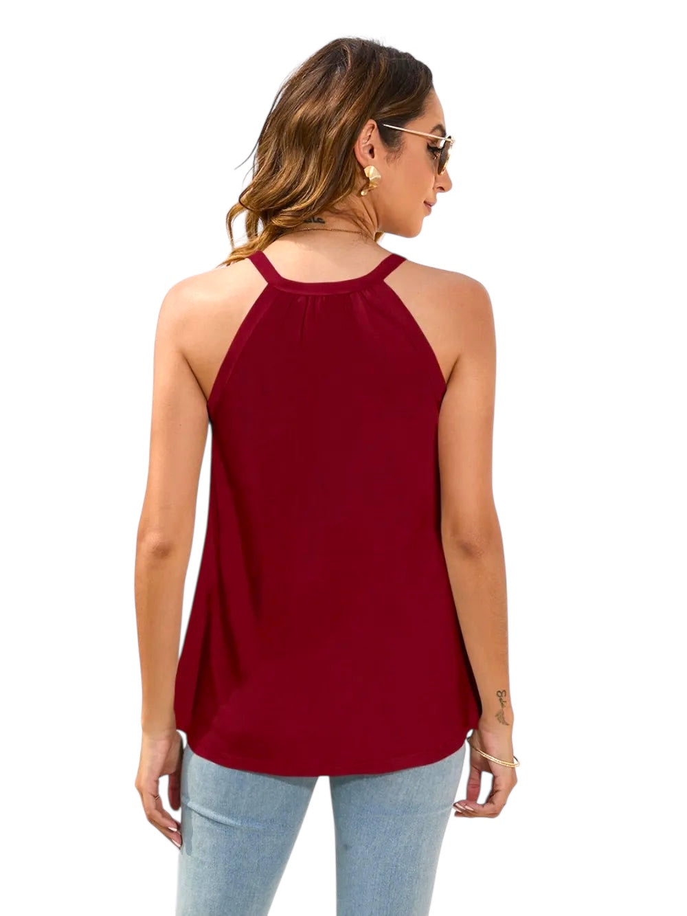 Losse, casual T-shirt met ronde hals, mouwloos, kanten top voor dames