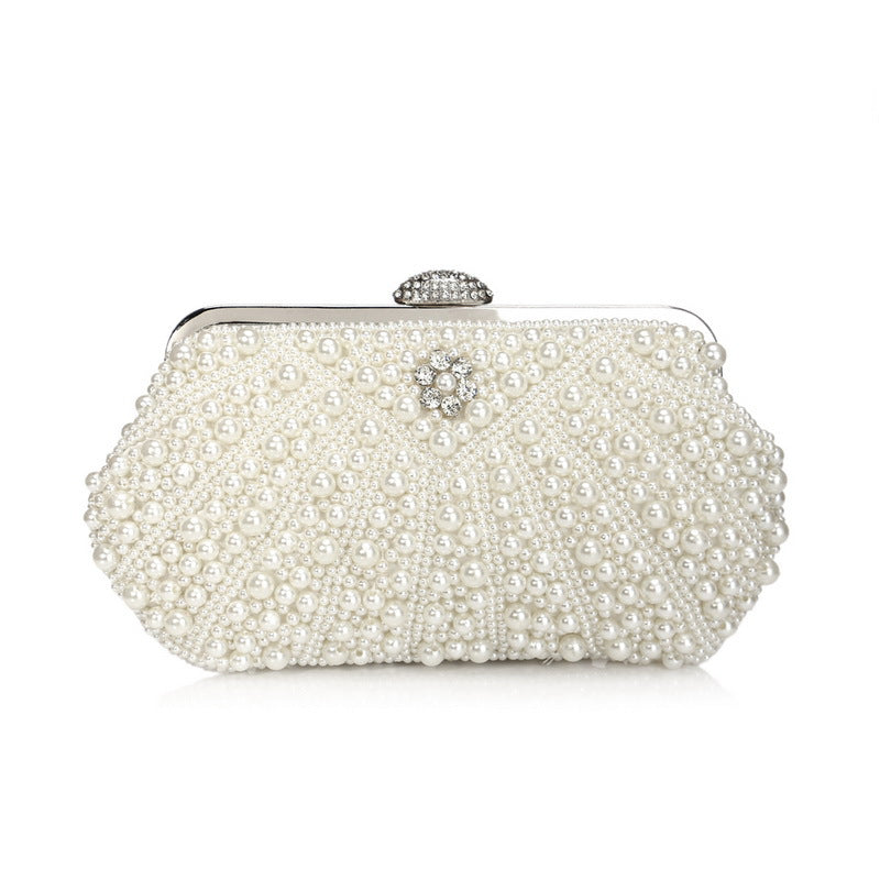 Women Evening Bags Embroidery Shell Flower Diamonds Prom Clutch With Handle Pearl Handbags Pearl Vintage Ladies Banquet Bag