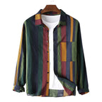 Men's Fashionable Casual Shirt Cotton Linen Long Sleeve Loose Lapel Collar Contrast Striped Stylish Men's Casual Shirt