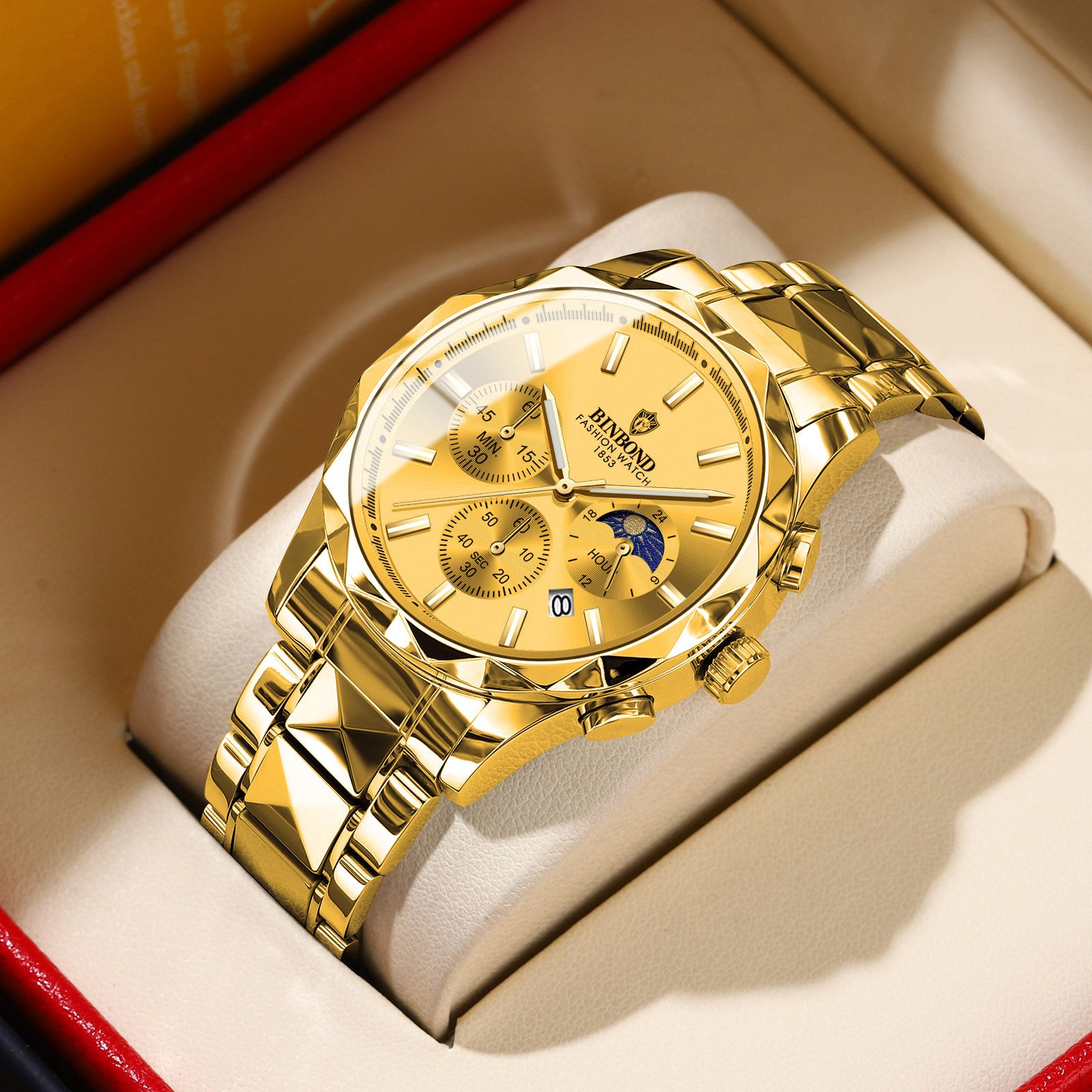 BINBOND Luxury Brand Men's Watch High Quality Waterproof Sport Chronograph Quartz Military Watch Men Clock Butterfly Clasp Men's Watch - Acquisti Online