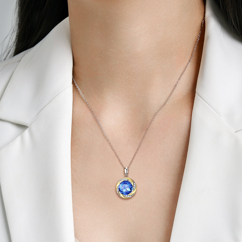 S925 Sterling Silver Zirconium Inlaid Glittering Blue Necklace Pendant Ins Style