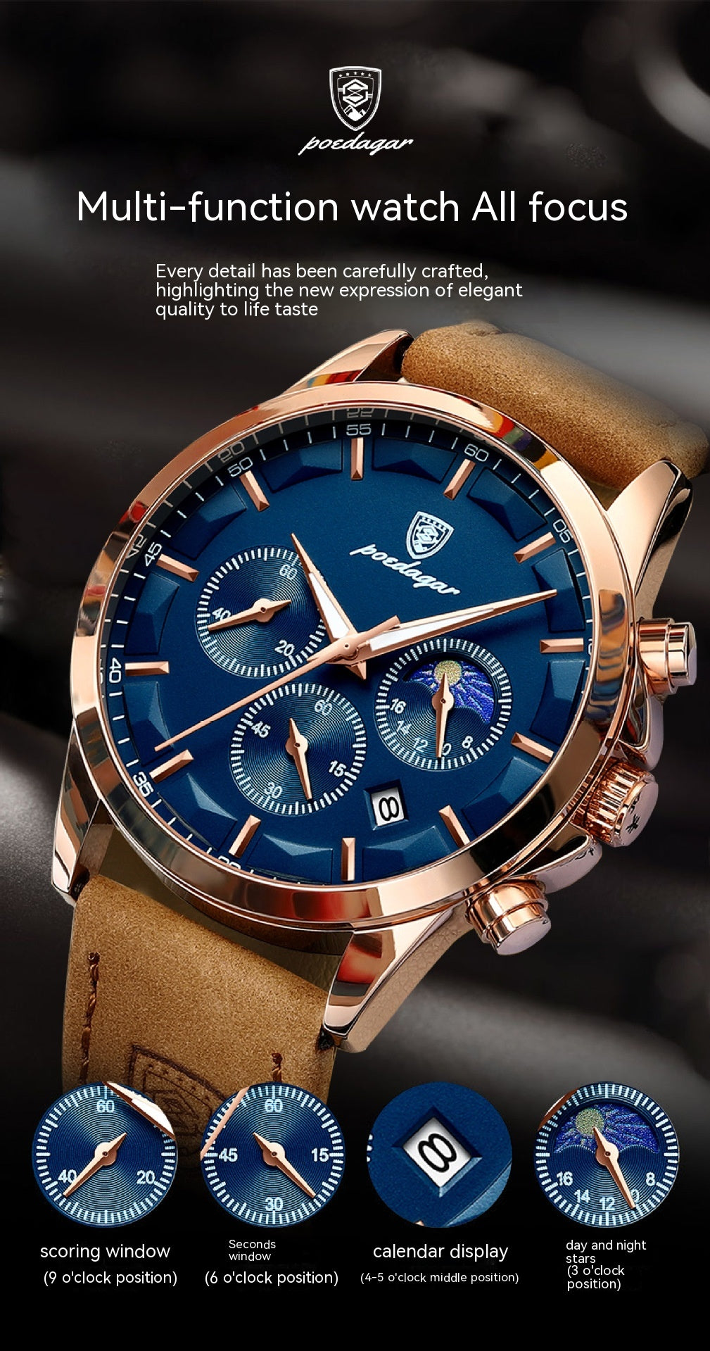 Poedagar Men's Business Casual Watch Waterproof Automatic Quartz Movement Man Fashion Watch - Acquisti Online