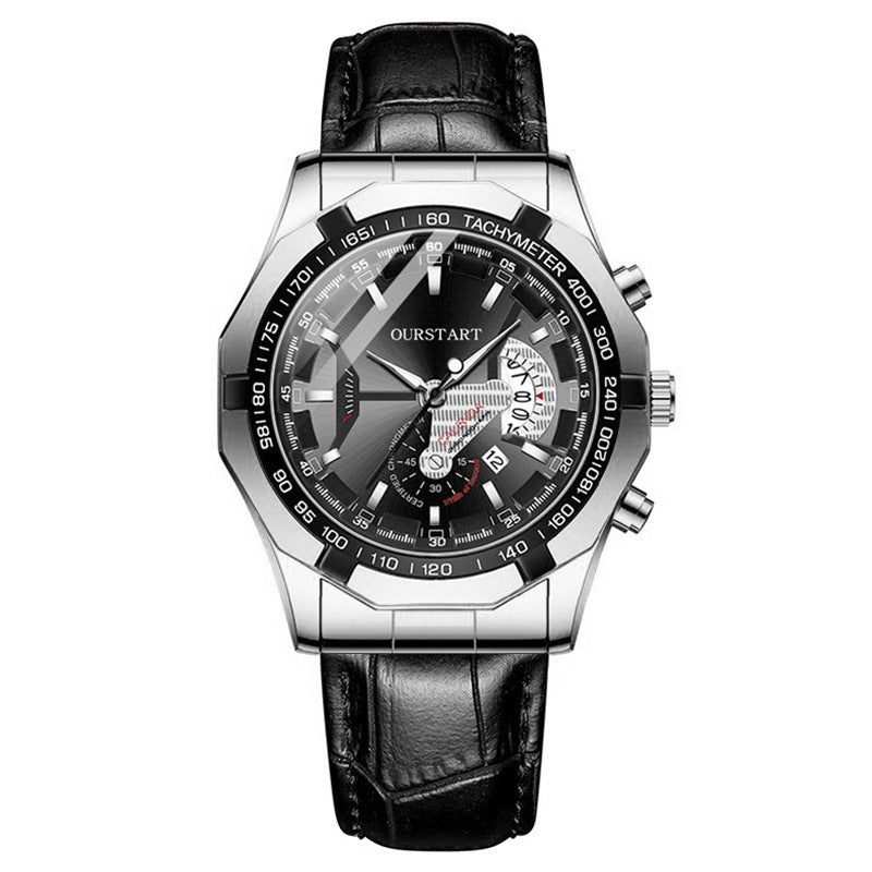Man Business Casual Fashion Watch Automatic Quartz Movement Leather Band Business Men Watch - Acquisti Online