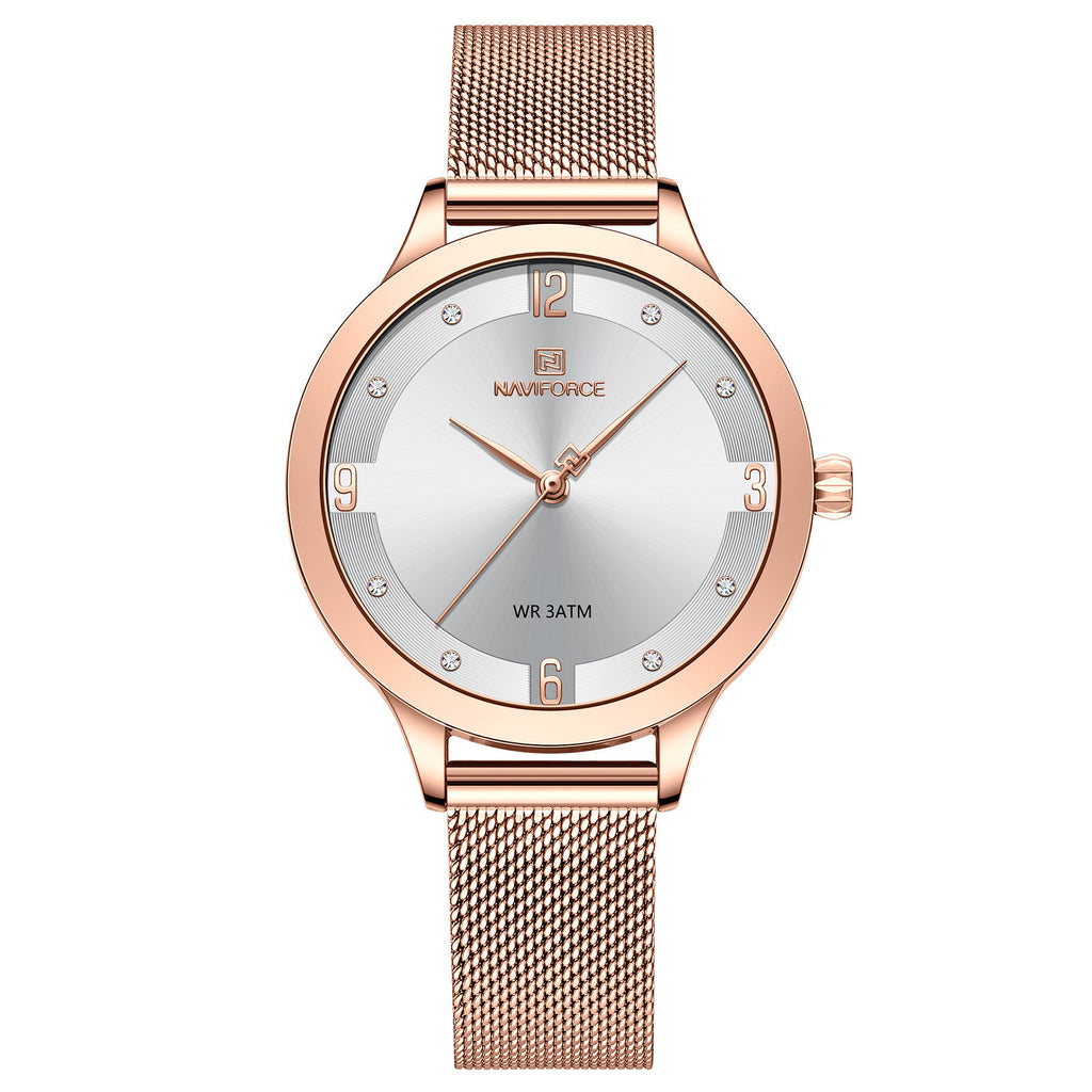 NAVIFORCE Original Quartz Women Watch Stainless Steel Mesh Band Ladies Bracelet Simple Fashion Women Watch