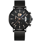 Orologio da uomo meccanico di tendenza, impermeabile, luminoso al quarzo con cinturino in acciaio