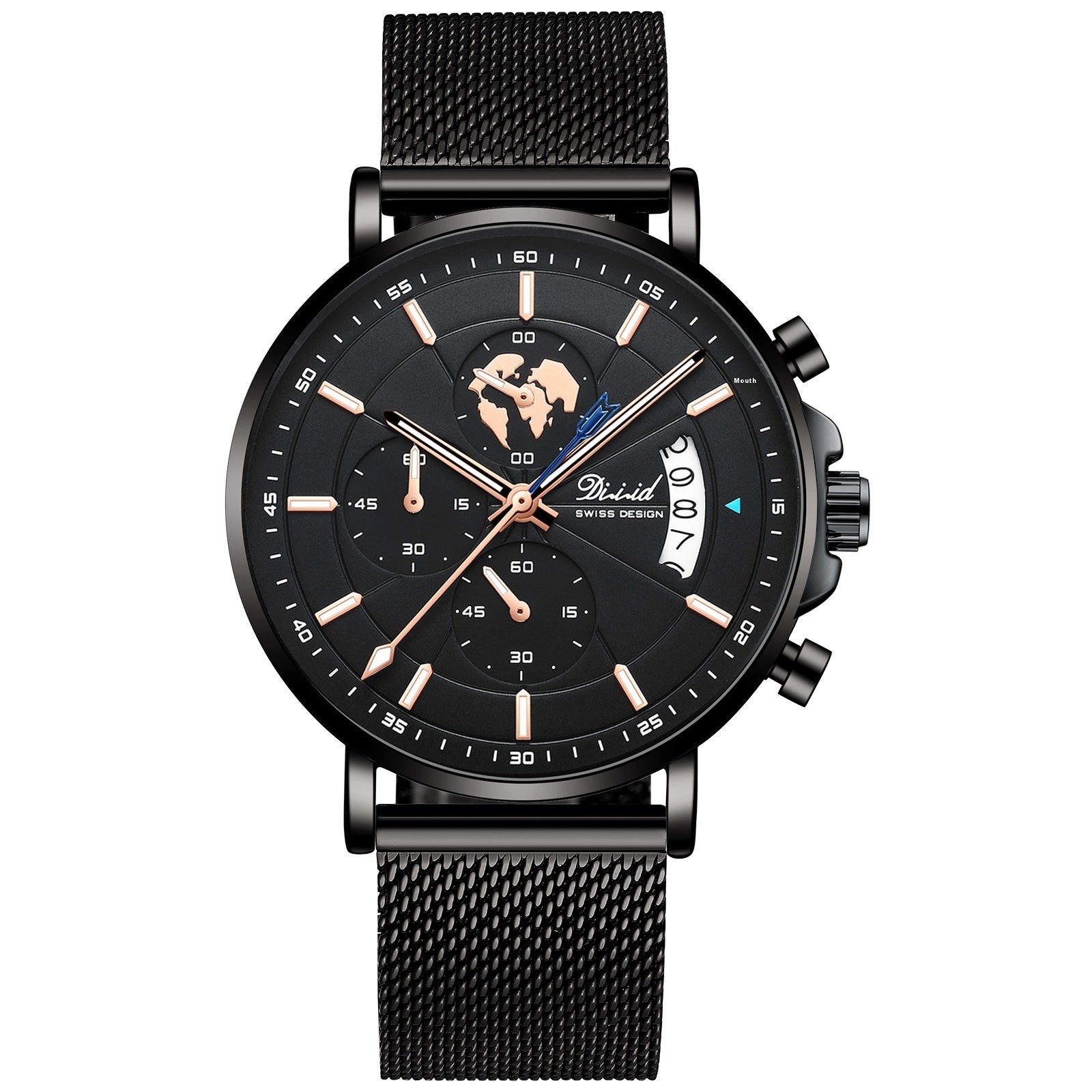 Orologio da uomo meccanico di tendenza, impermeabile, luminoso al quarzo con cinturino in acciaio