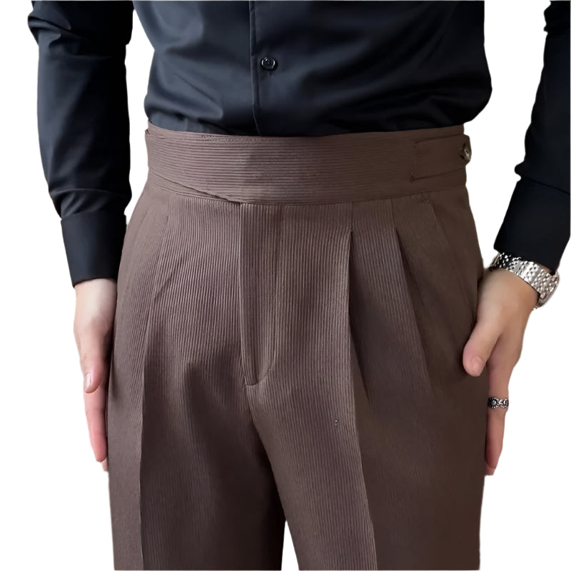 Men's Versatile Italian Button Gorkha District High Waist Straight Drooping Pant