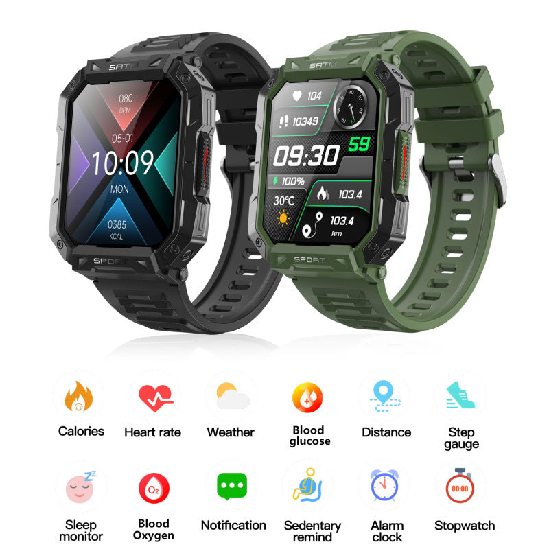 F307 Smart Watch 2.1 con schermo grande, a tre prove, Bluetooth, per chiamate, monitoraggio della frequenza cardiaca, della pressione sanguigna e della glicemia, orologio sportivo